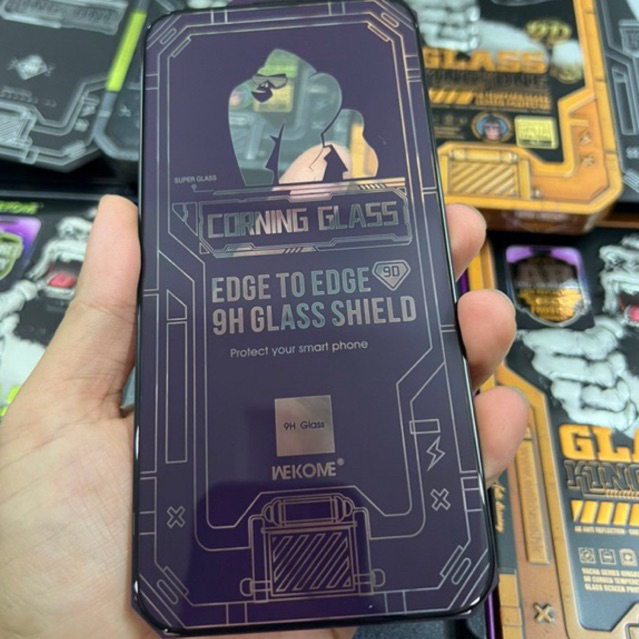 Kính Cường Lực Kingkong iP15  WK WTP-068 Corning 9D Curver HD Trong iP 13Pro 13Promax 14Pro 14Promax Hàng Chính Hãng