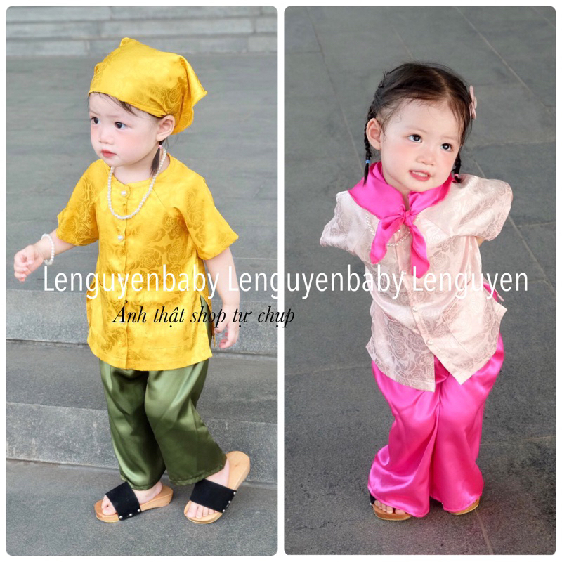 Sét đồ bà ba cho bé gái - Sét 3 chi tiết Áo + Quần + Tuban - Chật vải mềm mại cho bé - Mặc đi chơi, đi tiệc