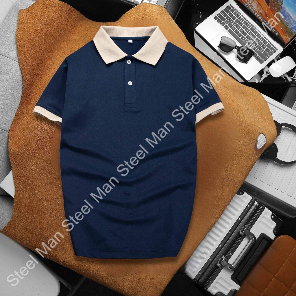 Áo thun Polo nam tay ngắn có cổ STEELMAN chất liệu vải cá sấu thoáng mát dày dặn họa tiết phối vai 3 màu thời trang