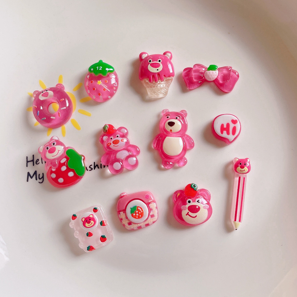 Miếng dán sticker gấu dâu 3d trang trí bình nước điện thoại
