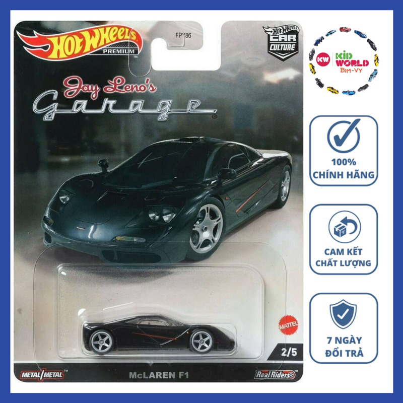 Xe mô hình Hot Wheels Premium Jay Leno's Garage Series McLaren F1 HCK08, bánh cao su.