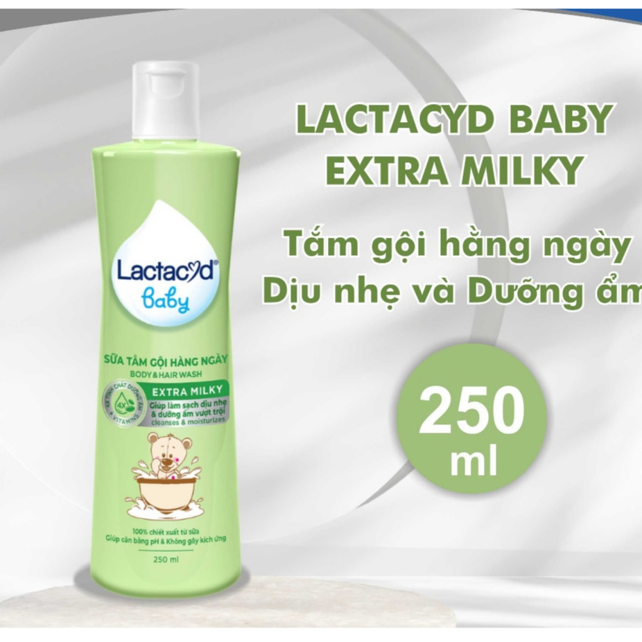 Sữa tắm cho bé Lactacyd Milky, Sữa tắm nước hoa chai to 250ml bảo vệ, nuôi dưỡng da và tóc bé ..
