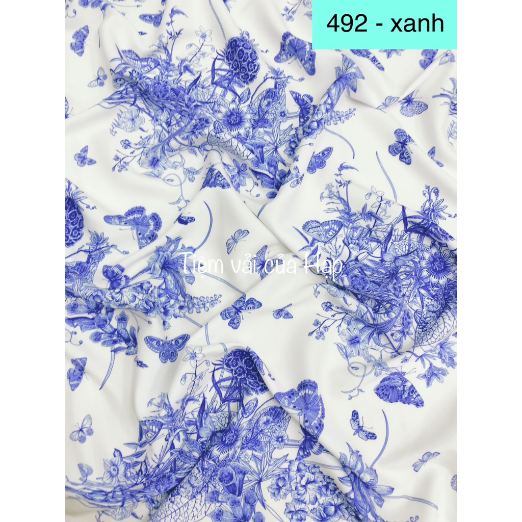 Mã 492 Xanh , lụa latin cao cấp, Vải lụa may áo dài, váy, sơ mi, tiệm vải của Hạp