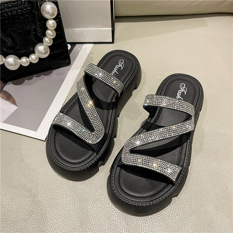 Dép Sandal Nữ Đế 4cm Đính Đá Thời Trang Cho Mùa Hè Phù Hợp Đi Biển,Đi Chơi