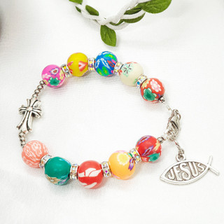 Vòng mân côi hạt đất sét nhiều màu thiết kế handmade MOONGEM, phụ kiện quà tặng Công Giáo, Colorful Clay Beads Rosary