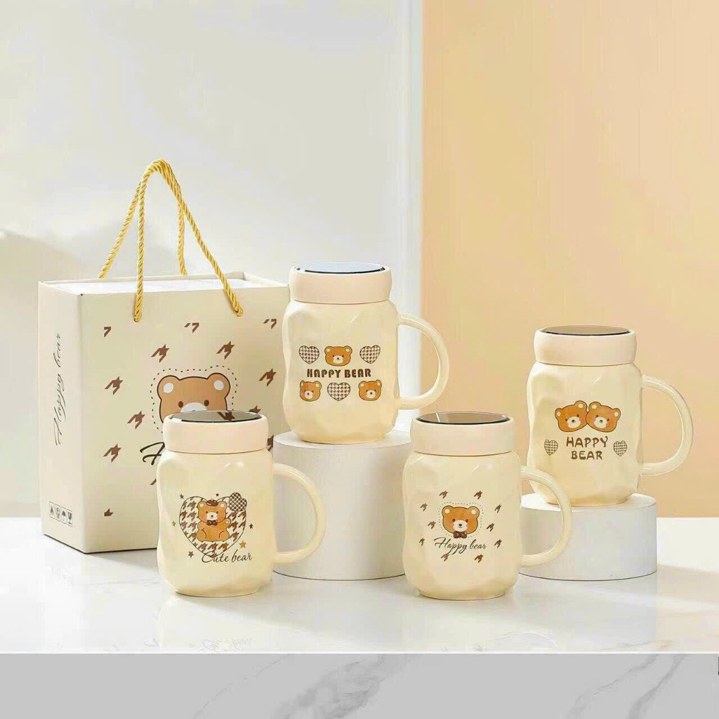 Cốc uống nước chất liệu sứ cao cấp in hinh họa tiết dễ thương dung tích 500ml
