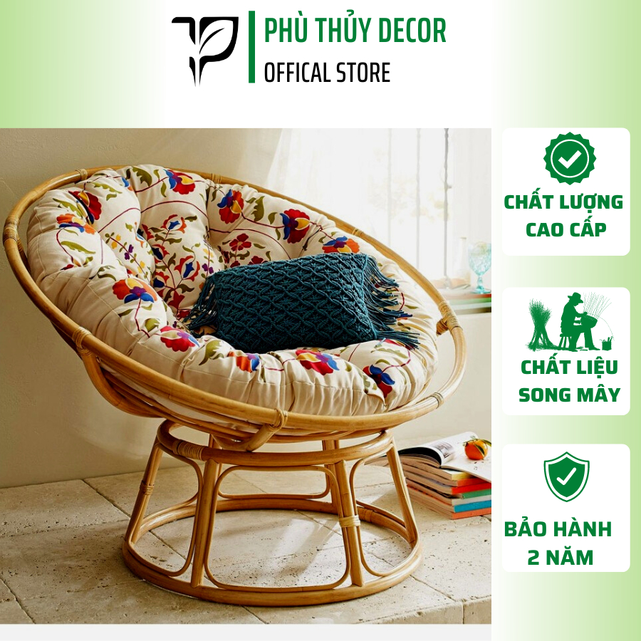 Ghế mây papasan cao cấp 1m2, ghế mây thư giãn trang trí phòng khách, ban công