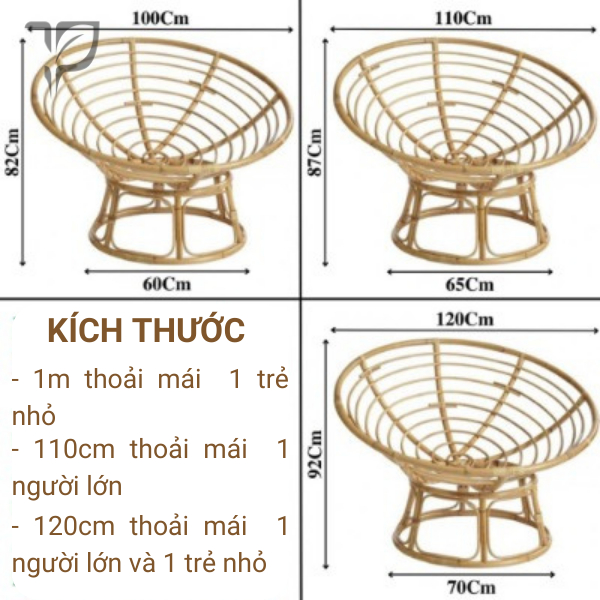 Ghế mây papasan cao cấp 1m2, ghế mây thư giãn trang trí phòng khách, ban công