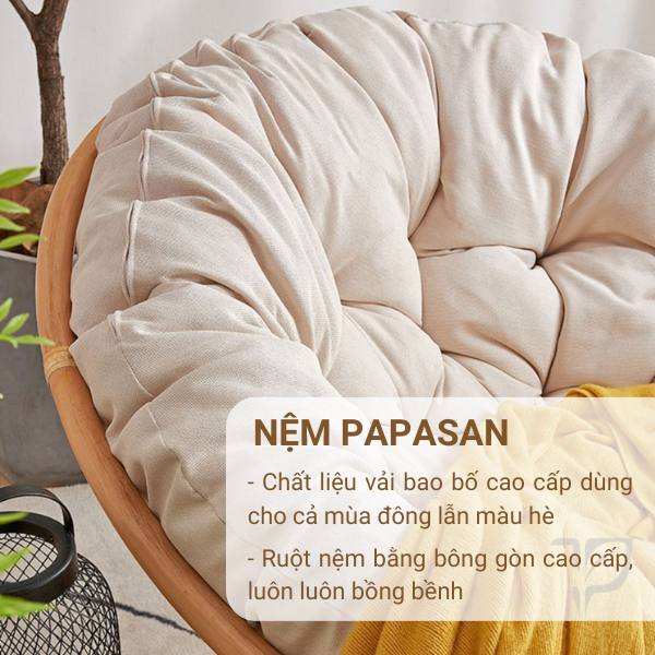 Ghế mây papasan cao cấp 1m2, ghế mây thư giãn trang trí phòng khách, ban công