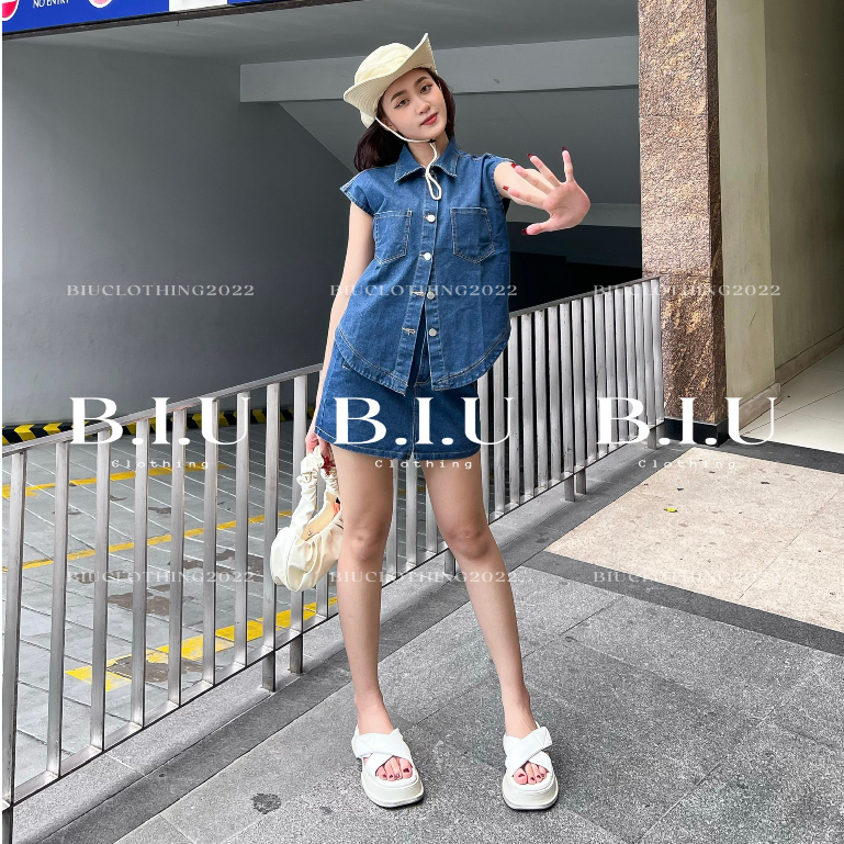 Set denim áo ghi lê chân váy ôm body ngắn năng động cực chất Secod Set BIU Clothing BB0093