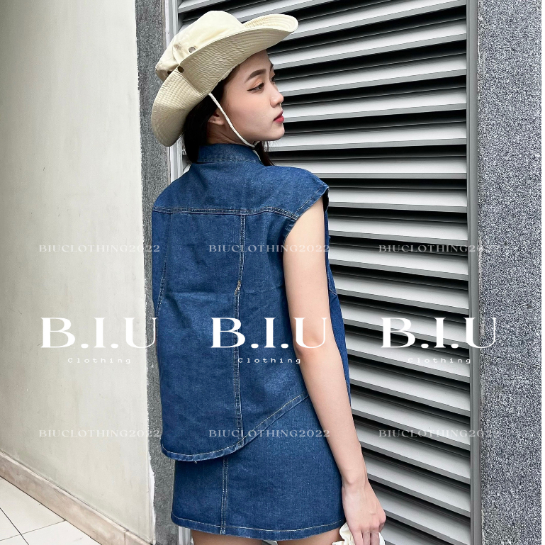 Set denim áo ghi lê chân váy ôm body ngắn năng động cực chất Secod Set BIU Clothing BB0093