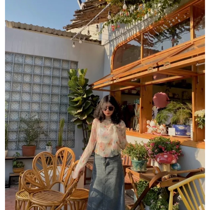 ÁO VOAN HOA TAY DÀI DÁNG LOE