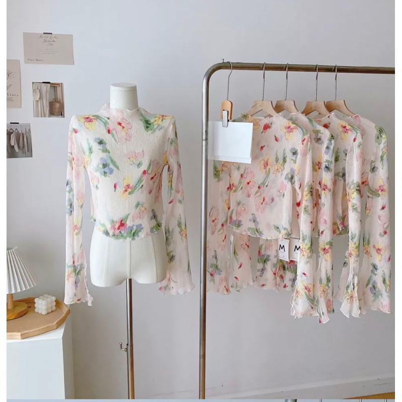 ÁO VOAN HOA TAY DÀI DÁNG LOE