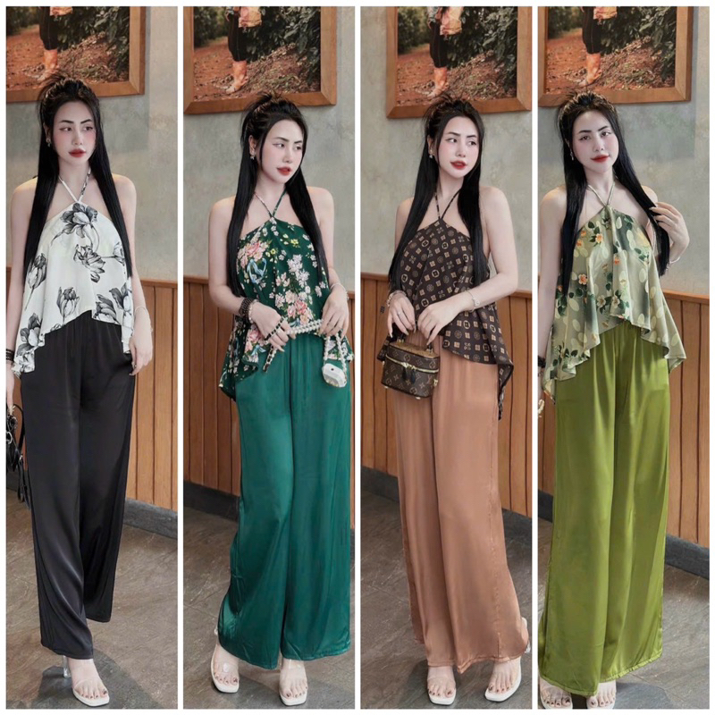 Bộ lụa yếm hoạ tiết xinh xỉu, lụa latin mềm, mịn