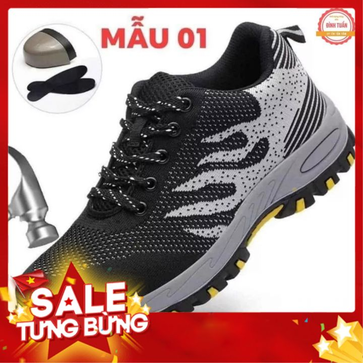 Giày Bảo Hộ Lao Động Nam Siêu Bền Mũi Sắt – Đế Lót Thép Chống Đinh, Chống Dập Ngón, Chống Tĩnh Điện mẫu màu xám thể thao