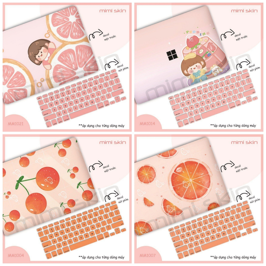 Dán bảo vệ laptop PET dễ thương được cắt sẵn dành riêng cho từng loại laptop hiệu MIMISKIN
