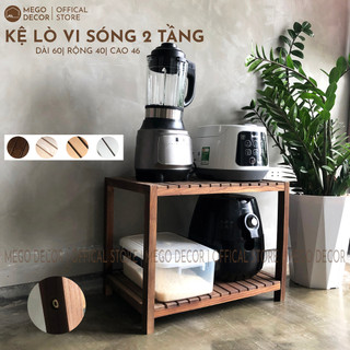 Kệ lò vi sóng gỗ sồi kệ bếp 2 tầng đa năng decor phòng bếp hiện đại
