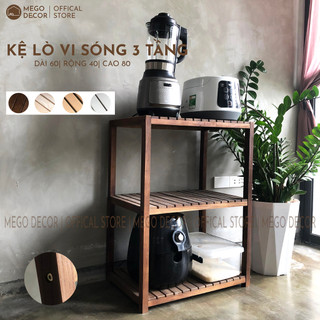Kệ lò vi sóng 3 tầng giá bếp gỗ sồi cao cấp decor nhà tự lắp ráp