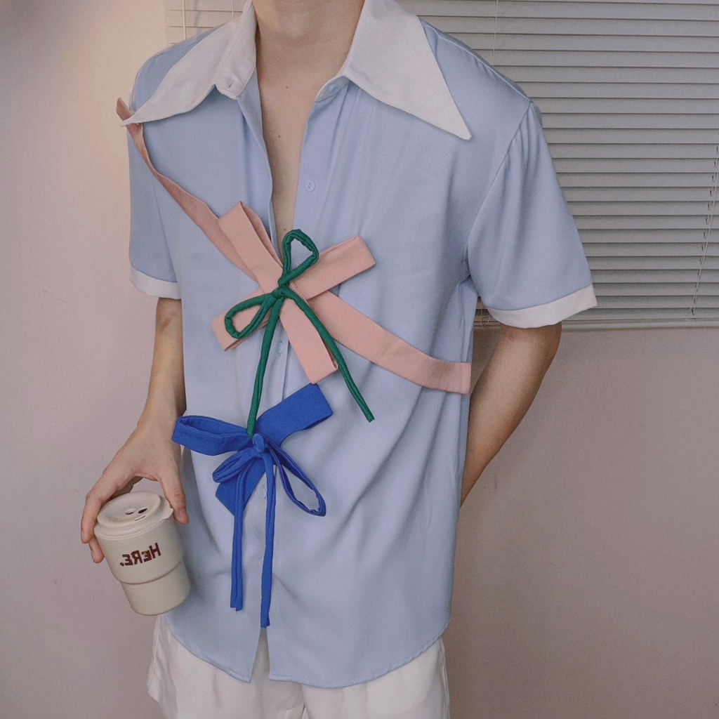 Áo sơmi cộc tay phong cách hàn quốc trẻ trung sang trọng s52 màu xanh
