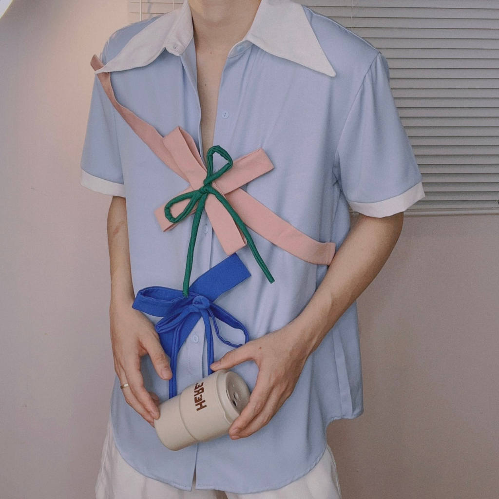 Áo sơmi cộc tay phong cách hàn quốc trẻ trung sang trọng s52 màu xanh