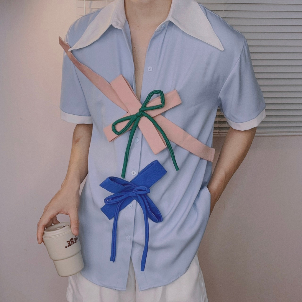 Áo sơmi cộc tay phong cách hàn quốc trẻ trung sang trọng s52 màu xanh