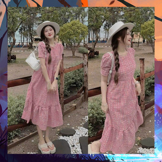 Đầm caro phồng đuôi cá có khóa kéo - thời trang dressery store
