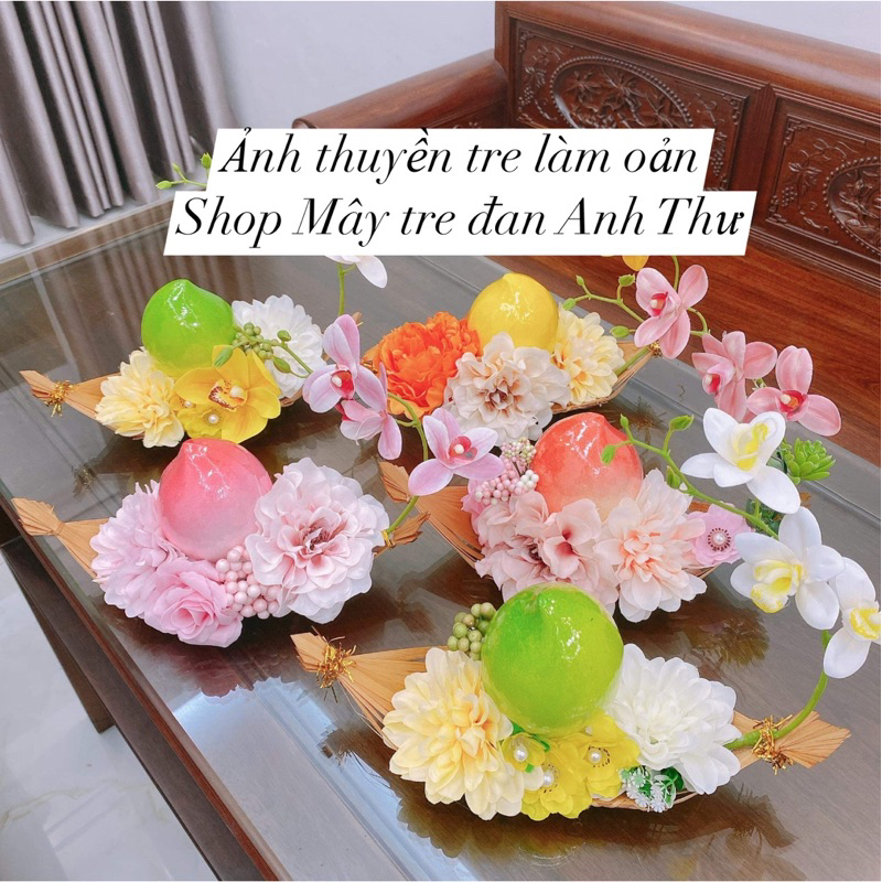 Thuyền tre decor đồ ăn, trang trí đựng oản  shop mây tre đan Anh Thư