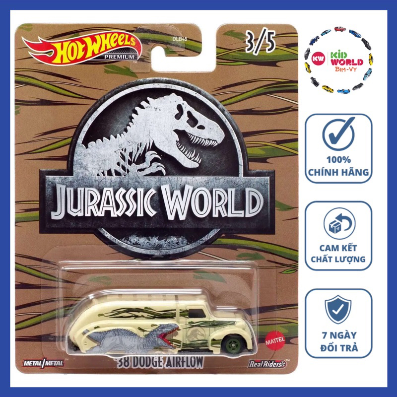 Xe mô hình Hot Wheels Premium Jurassic World Series '38 Dodge Airflow HCN99, bánh cao su.