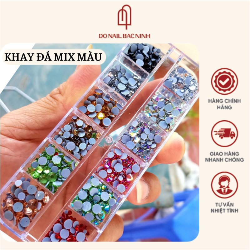 Đá chân keo lưới gắn móng, khay đá mix 12 màu siêu sáng - cam kết không bong chân