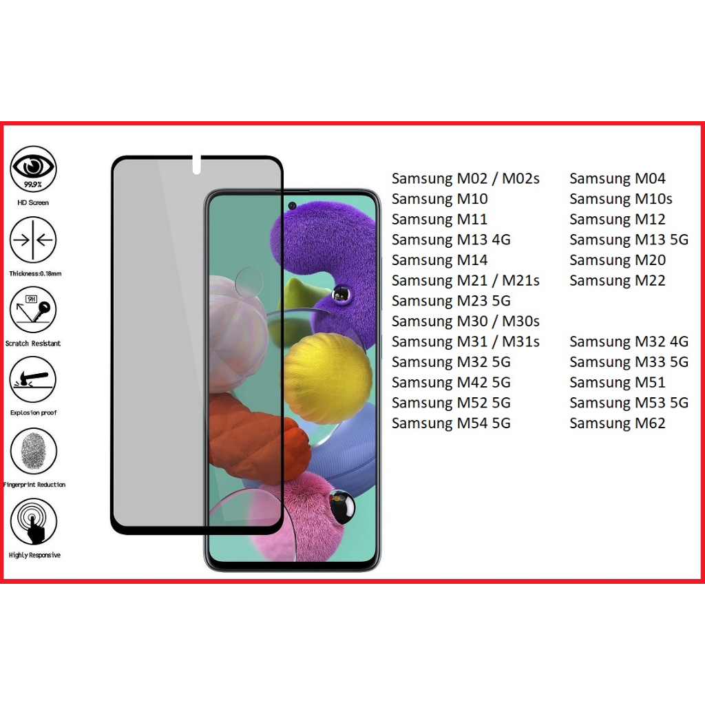 All Samsung M Kính cường lực Chống nhìn trộm M02 M04 M10 M11 M12 M13 M14 M20 M21 M22 M23 M30 M31 M32 M33 M34 M51 M52 M62