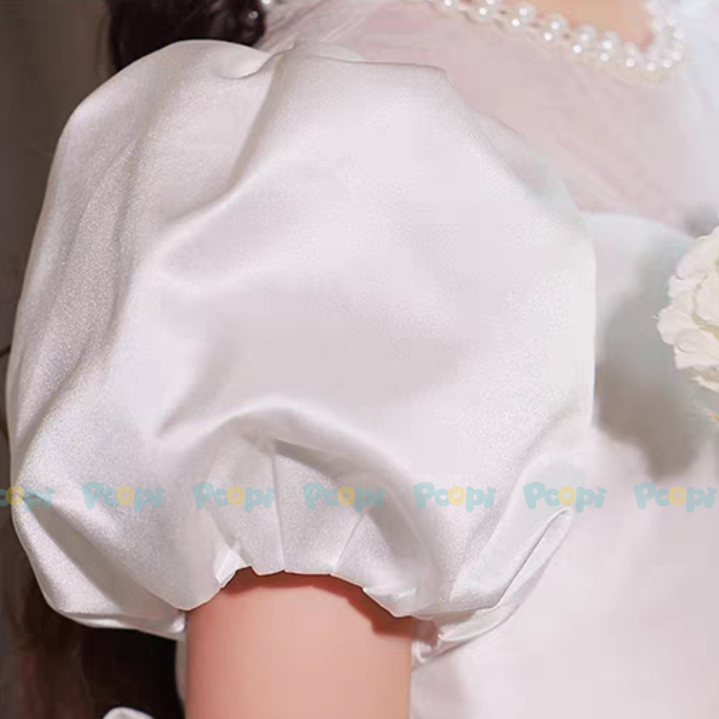 Váy Công Chúa Poopi Xòe Bồng Ngắn Tay Màu Trắng Dễ Thương Cho Bé Gái