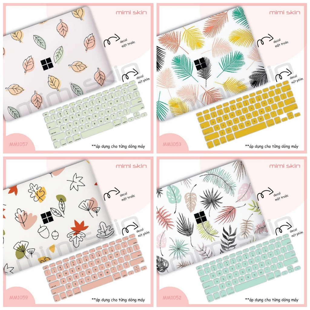 Skin laptop Họa Tiết Hoa Lá, cắt sẵn, chỉ việc tháo dán dành cho asus, hp, dell, acer, lenovo hiệu MIMISKIN