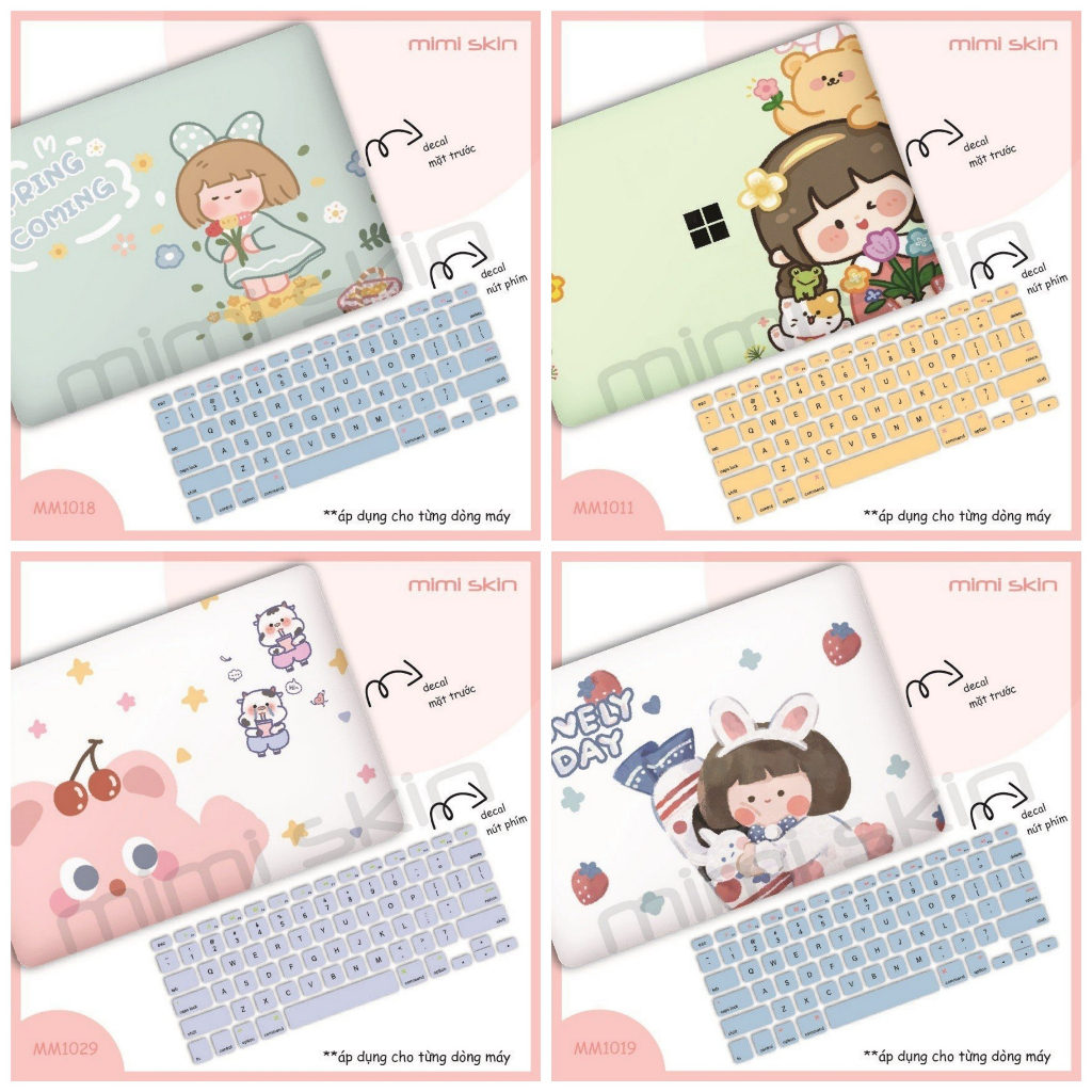 Sticker dán laptop Cô gái dễ thương được cắt sẵn cho các loại laptop hiệu MIMISKIN