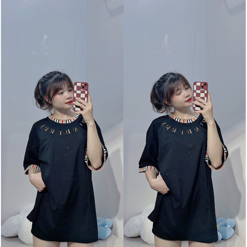 Áo Thun Cotton Co Dãn thêu chữ BURBERRY