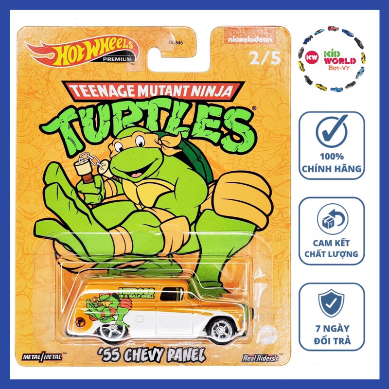 Xe mô hình Hot Wheels Premium Teenage Mutant Ninja Turtles Series '55 Chevy Panel HCN88, bánh cao su.