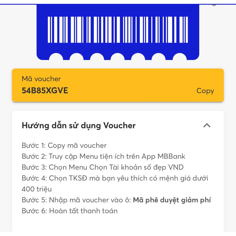 Mã phê duyệt giảm  97% phí TKSĐ  trên App MBBank - Tất cả các loại tài khoản 11tr -50 triệu