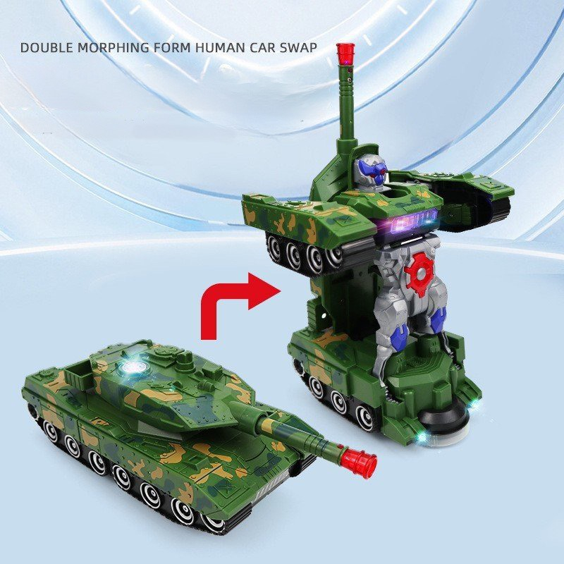 Đồ Chơi Trẻ Em Xe Tăng Biến Hình Robot Tự Động Có Đèn Và Nhạc