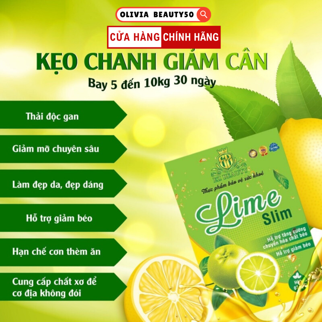 Kẹo chanh giảm cân Lime Slim, giảm mỡ đẹp da an toàn, 1 hộp 7 viên