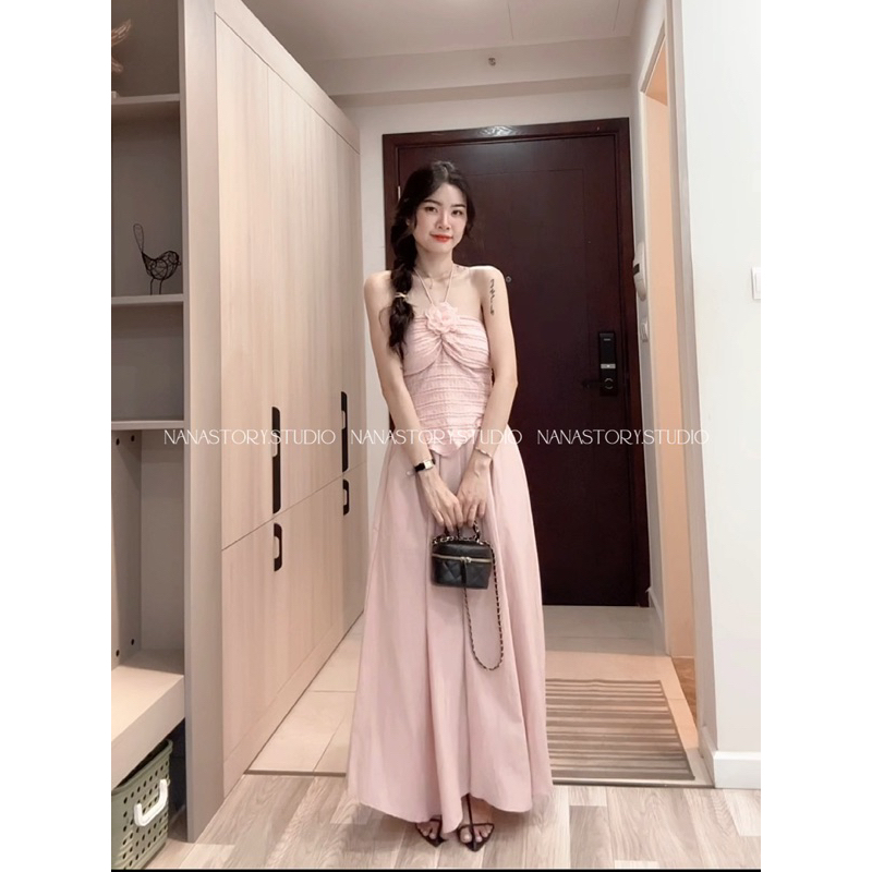 Set áo cup mây hồng kèm quần đũi giả váy Nana Story