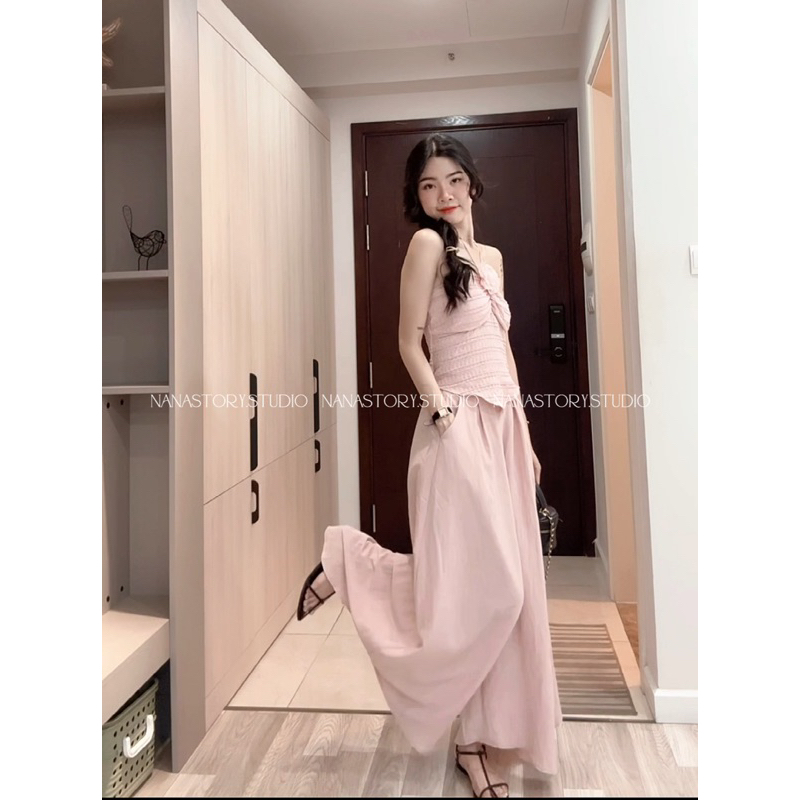 Set áo cup mây hồng kèm quần đũi giả váy Nana Story