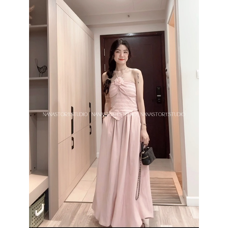 Set áo cup mây hồng kèm quần đũi giả váy Nana Story