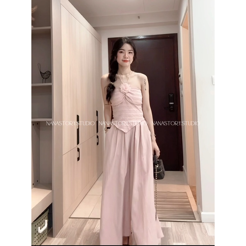 Set áo cup mây hồng kèm quần đũi giả váy Nana Story