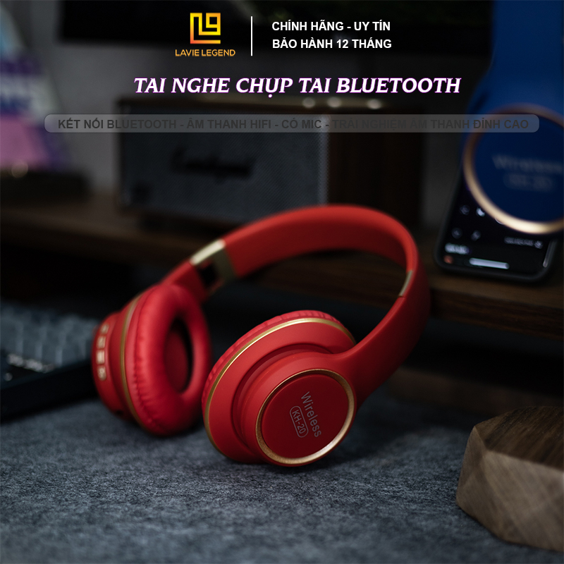 Headphone Tai nghe bluetooth chụp tai cao cấp có mic gấp gọn âm bass trầm KH 20 tối ưu nghe nhạc chơi game