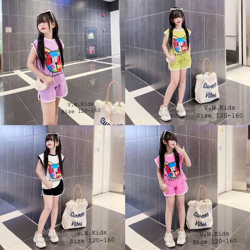Bộ mèo kute cho Bé đón hè size đại 16kg - 41kg