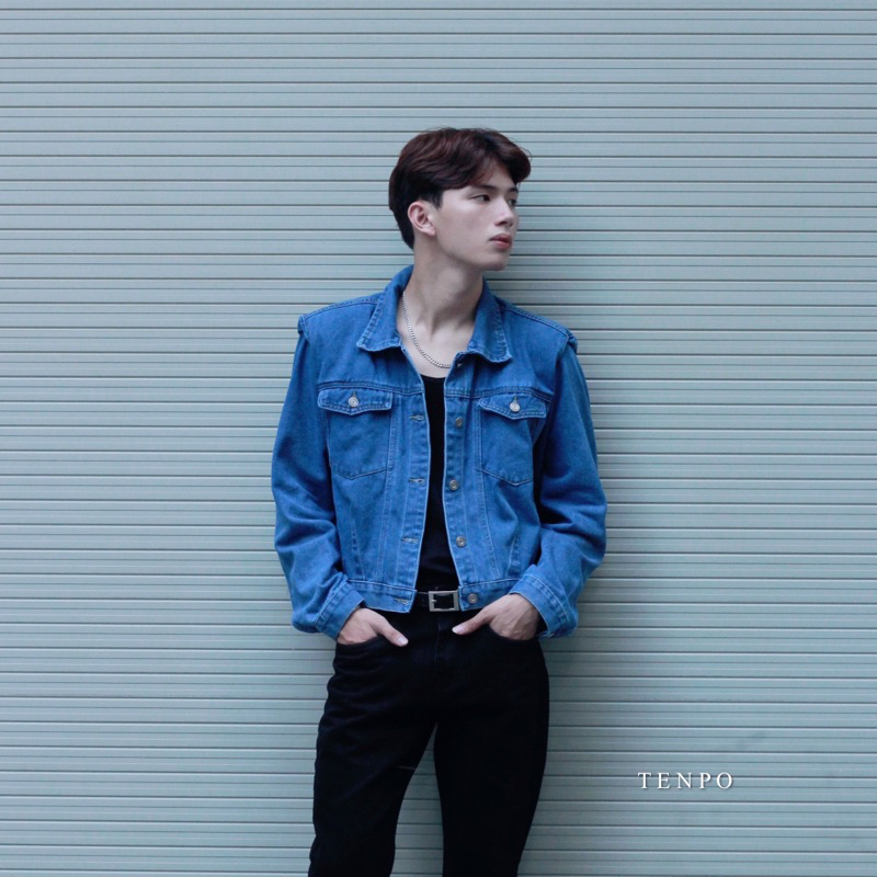 Áo Khoác Denim TENPO Form Crop có đệm vai AK03