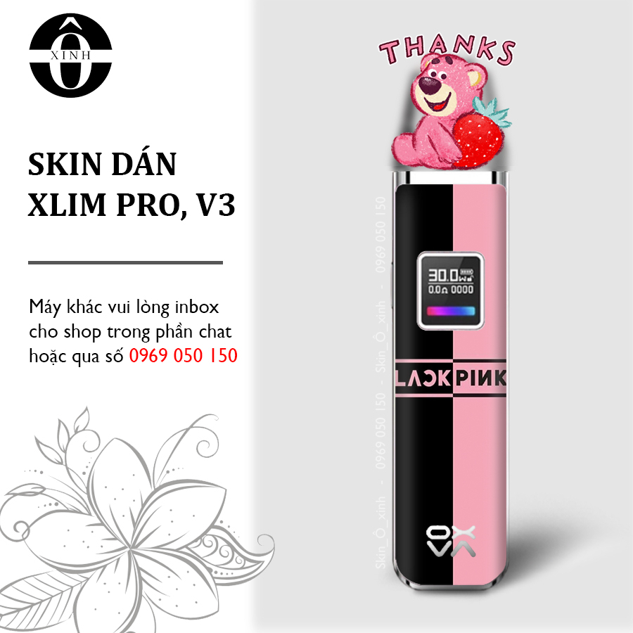 Miếng dán skin cho Xlim Pro/ V2 / favostix / riil x / feelin / avocado / gotek...in hình Black_pink cực hot
