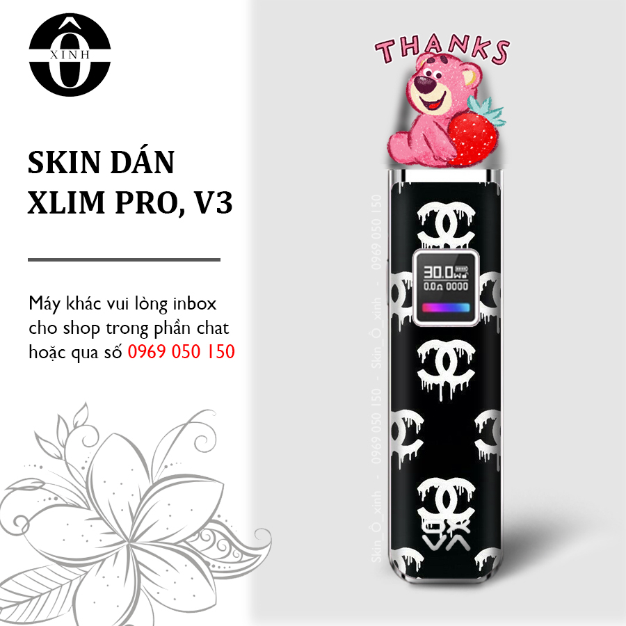 Miếng dán skin cho Xlim Pro/ V2 / favostix / riil x / feelin / avocado / gotek...in hình Cha_nel cực hot