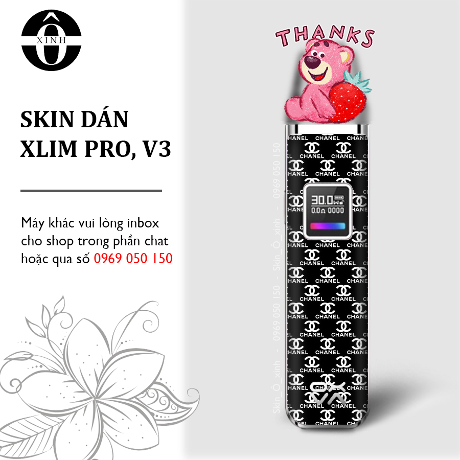 Miếng dán skin cho Xlim Pro/ V2 / favostix / riil x / feelin / avocado / gotek...in hình Cha_nel cực hot