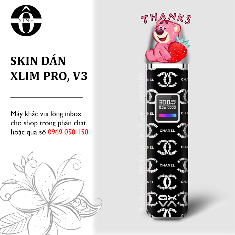 Miếng dán skin cho Xlim Pro/ V2 / favostix / riil x / feelin / avocado / gotek...in hình Cha_nel cực hot