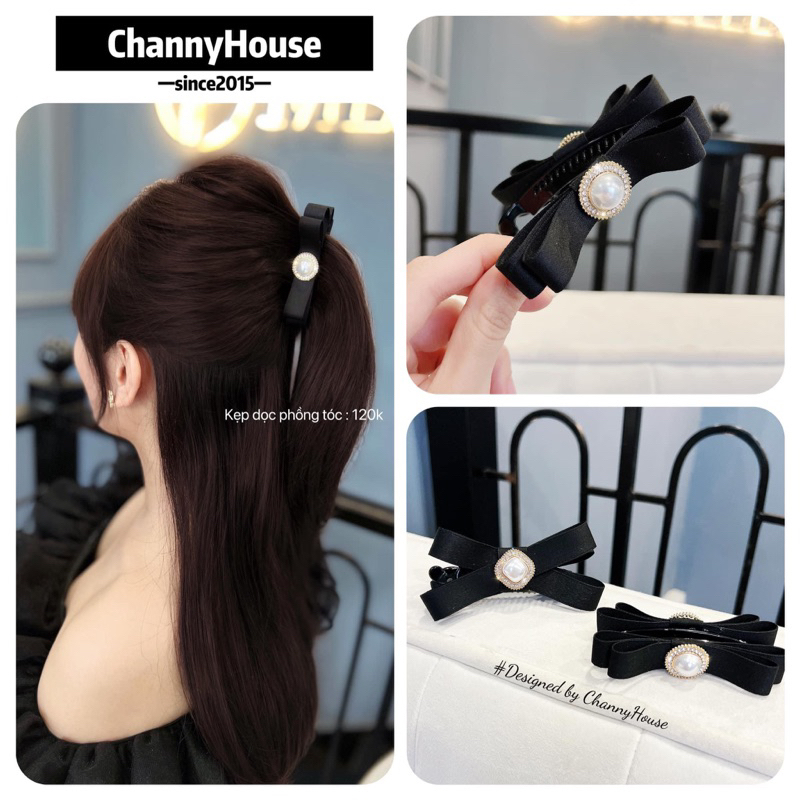 Kẹp dọc phồng tóc nơ mảnh basic - Kẹp tóc cặp tóc làm phồng chân tóc đơn giản, đính đá tròn vuông nổi bật [CHANNYHOUSE]